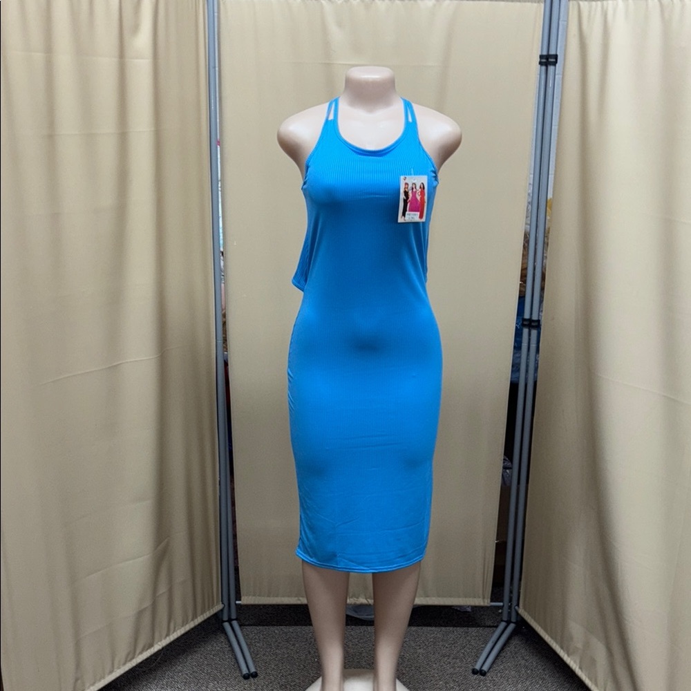 Blue Halter Bodycon Midi Dress